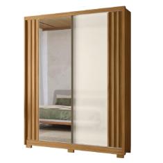 Guarda Roupas Solteiro Com Espelho Ripado 2 Portas 3 Gavetas Freijó/Off White Colorado Moval