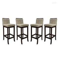 Kit 4 Banquetas Média de Madeira Maciça Nice com Encosto Matelassê Suede Bege CCS