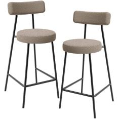 Kit 02 Banquetas Baixa Para Cozinha Sala De Jantar Bar Bancada Milão L02 Bouclê Bege