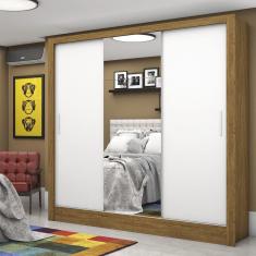 Guarda-roupa Casal 3 Portas com Espelho Santiago Plus Espresso Móveis Cinamomo Branco