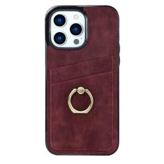 Capa de couro com anel de dedo para iPhone 15 Pro Max 14 13 12 11 Pro Max 15 Plus 13 Pro Slots para cartão carteira Kickstand capa traseira, vinho tinto, para iPhone 14 Plus