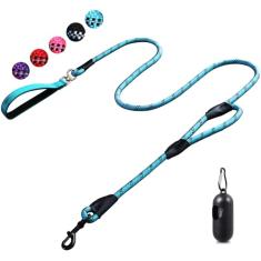 Coleira para cães, coleira para cães de 1,8 m, 2 alças extra acolchoadas, clipe de mosquetão de metal bloqueável, guia de corda resistente refletiva, sem puxar, caminhar, treinar, correr, raças médias