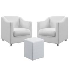 Kit 2 Poltronas Decorativa Estofada Para Sala De Estar Alya E Puff Iza