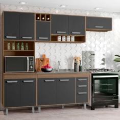 Cozinha Compacta Barcelona 11 Portas e Balcão de pia em MDP Poliman Mó