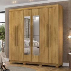 Guarda-Roupa Casal Bahamas 6 Portas 2 Gavetas com Espelho Natural - Pnr Móveis