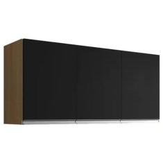 Armário Aéreo Cozinha Andréia 3 Portas 120 cm Amendoa Preto AJL Móveis