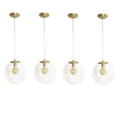 Kit 4 Pendente Redondo Esfera 30cm Dourado e Vidro Cristal Madelustre
