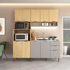 Cozinha Modulada Ibiza 03 Peças 100% Mdf com Torre Quente - sem Tampo Louro Freijó | Cinza