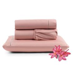 Jogo Cama Lençol Unique Solteiro 400 Fios Ponto Palito 3 Peças - Rosê 