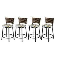 Jogo 4 Banqueta Baixa Para Cozinha Ratan Cappuccino Preta Estofado Flo