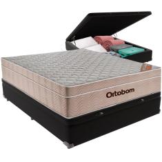 Cama Box Baú Preto e Colchão Airtech Spring Molas Ensacadas Casal Ortobom