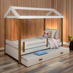 Cama Casa Elisa Branco/mel Solteiro C/ Auxiliar E 02 Colchões