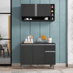 Balcão De Cozinha E Armário Aéreo Vanessa Cinza Fosco - Ajl