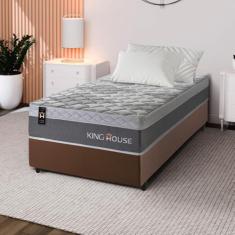Conjunto Cama Box Marrom c/Molas Ensacadas Sheffield Cinza Solteiro 88x188x65