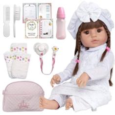 Bebê Reborn Boneca Princesa Corpo de Silicone 14 Acessórios - Cegonha 
