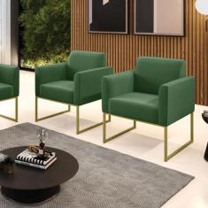 Kit 2 Poltronas Base Industrial Dourado Marisa Suede Verde - DRossi