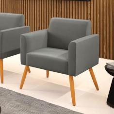 Poltrona Pés Palito Castanho Marisa Suede Grafite - DRossi