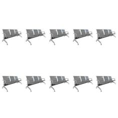 Kit 10 Cadeiras para Escritório Longarina 3 Lugares Aço Inox Dubai - E