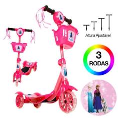 Patinete de Menina Frozen 3 Rodas Brinquedo Criança Com Led - DM Toys