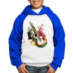 Moletom Infantil Guitarra Reggae - Foca na Moda, Branco, Azul, 8