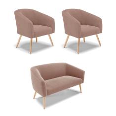 Namoradeira e 2 Poltronas Pé Palito Natural Stella Bouclê Rosê D03 - D'Rossi
