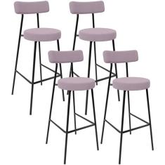 Kit 4 Banquetas Baixa Milão L02 Assento Tecido Estrutura Aço com Encosto Altura 60 cm Rosê