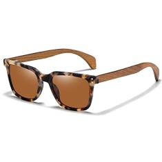 Óculos de Sol Masculino Artesanal de Madeira EZREAL Clássica Moda Quadrada com Proteção uv400 Polarizados (C1)