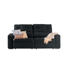Sofá 3 Lugares Retrátil e Reclinável com Baú Lottus Suede Preto