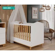 Berço Mini Cama Montessoriano 100% MDF Mimo Permobili Branco/Nature