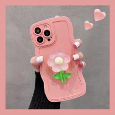 Capa de telefone com suporte de flor 3D para Samsung Galaxy S23 Ultra S22 S21FE S20 Plus A73 A13 A23 A33 A53 Capa de onda de silicone macio, flor rosa, para S21 Ultra