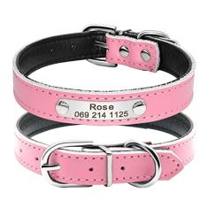 Etiqueta De Identificação Personalizada Gravada Com Nome Coleiras Para Gatos Em Couro PU Coleiras Personalizadas Ajustáveis ​​para Gatos Suprimentos Para Gatos,Rosa,S 26-33 CM