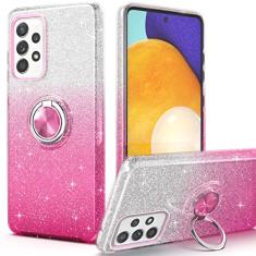 PeeTep Capa para Galaxy A52 5G para meninas e mulheres, capa fina com glitter brilhante com suporte de anel de 360°, suporte magnético para carro, capa protetora resistente e absorvente de choque