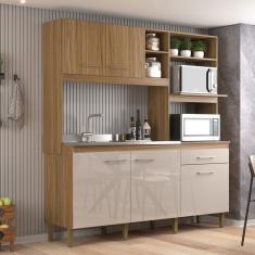 Cozinha Compacta 5 Portas e 1 Gaveta Ipê/Cristalo