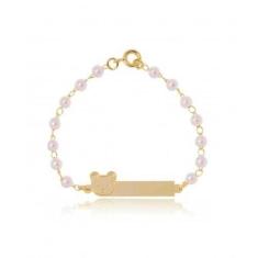 Pulseira Infantil Pérola Chapinha Com Ursinho Banhado A Ouro - Jhulias