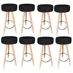 Kit 08 Banqueta Alta Flora Pés Palito em Madeira Branco  Bar Bistrô Co