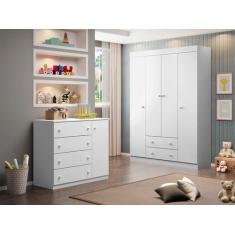 Quarto Infantil Bebê Helena Cômoda E Guarda Roupa Branco_ Phoenix Baby
