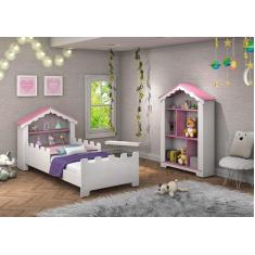 Conjunto de quarto Princesa com cama, estante e colchão Branco/Rosa - 