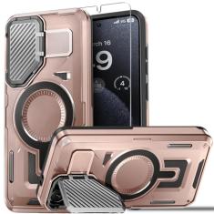 BPOASE Capa magnética para Samsung Galaxy S24 FE Capa de câmera de metal integrada com suporte, [compatível com Magsafe] Capa protetora resistente à prova de choque de grau militar com protetor de