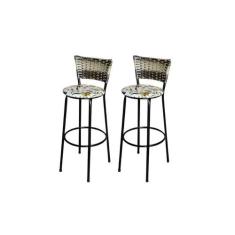 Jogo 2 Banqueta Alta Para Cozinha Ratan Cappuccino Premium Preta Estof