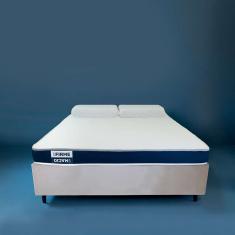 Cama Box com Colchão Casal Guldi Duplo D28 e 2 Travesseiros Guldi Soft Nasa Branco e Bege