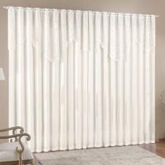 Cortina Nicole 4 Metros Palha Tecido Microfibra Com Renda Floral Sala 