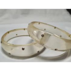 pulseira bracelete de acrilico transparente com strass kit 2pç
