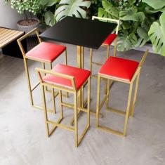Jogo Mesa Alta Bistrô Quadrada Preta 4 Banquetas Estofado Confort Indu