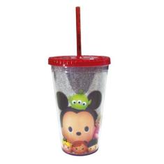 Copo Com Canudo Vermelho Mickey E Minnie Tsum Tsum 450ml - Disney