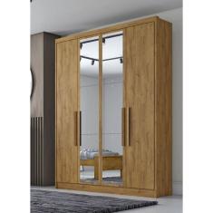 Guarda Roupa Solteiro com Espelho 4 Portas 3 Gavetas - Moderni -Cumaru - Móveis Novo Horizonte