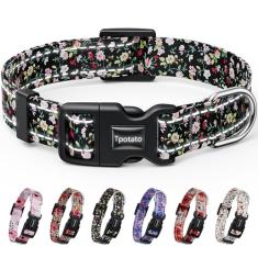 Tpotato Coleira de cachorro com estampa de combinação reflexiva para filhotes de raças pequenas, médias e grandes, coleiras femininas fofas de designer floral, coleira de nylon macio ajustável,