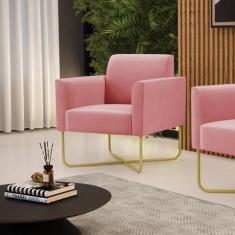 Poltrona Base X Industrial Dourado Marisa Suede Rosê - DRossi