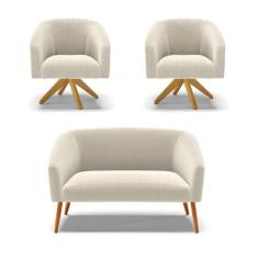 Namoradeira e 2 Poltronas Giratória MA30 Stella Bouclê D03 - D'Rossi -