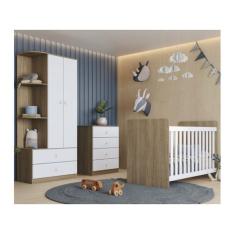 Quarto de Bebê com Guarda-Roupa 2 Portas Cômoda e Berço Labirinto Rúst