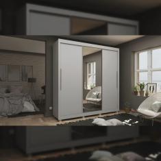 Guarda Roupa Casal 3 Portas de Correr com Espelho Grande 4 Gavetas Gelius Royale - Branco